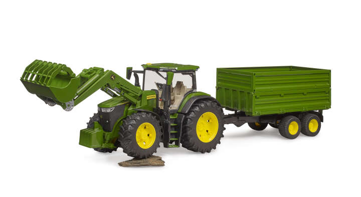 bruder John Deere 7R 350 mit Frontlader und Tandemachstransportanhänger